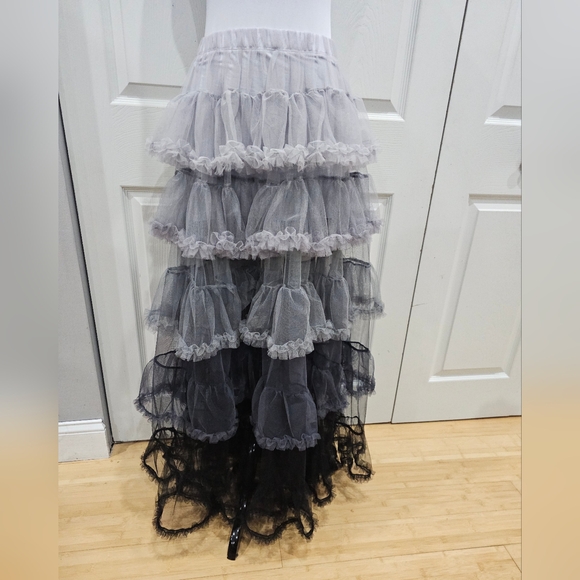 Dolls Kill Sugar Thrillz Gray Black Ombre Sheer Tulle Magical Finale Maxi Skirt - Picture 2 of 8